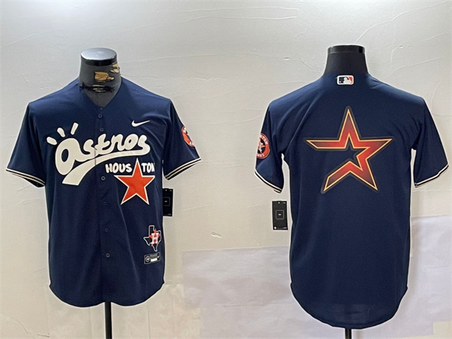 Men's Navy Houston Astros Team Big Logo Cactus Jack Style Vapor Premier Limited Stitched Baseball Jersey